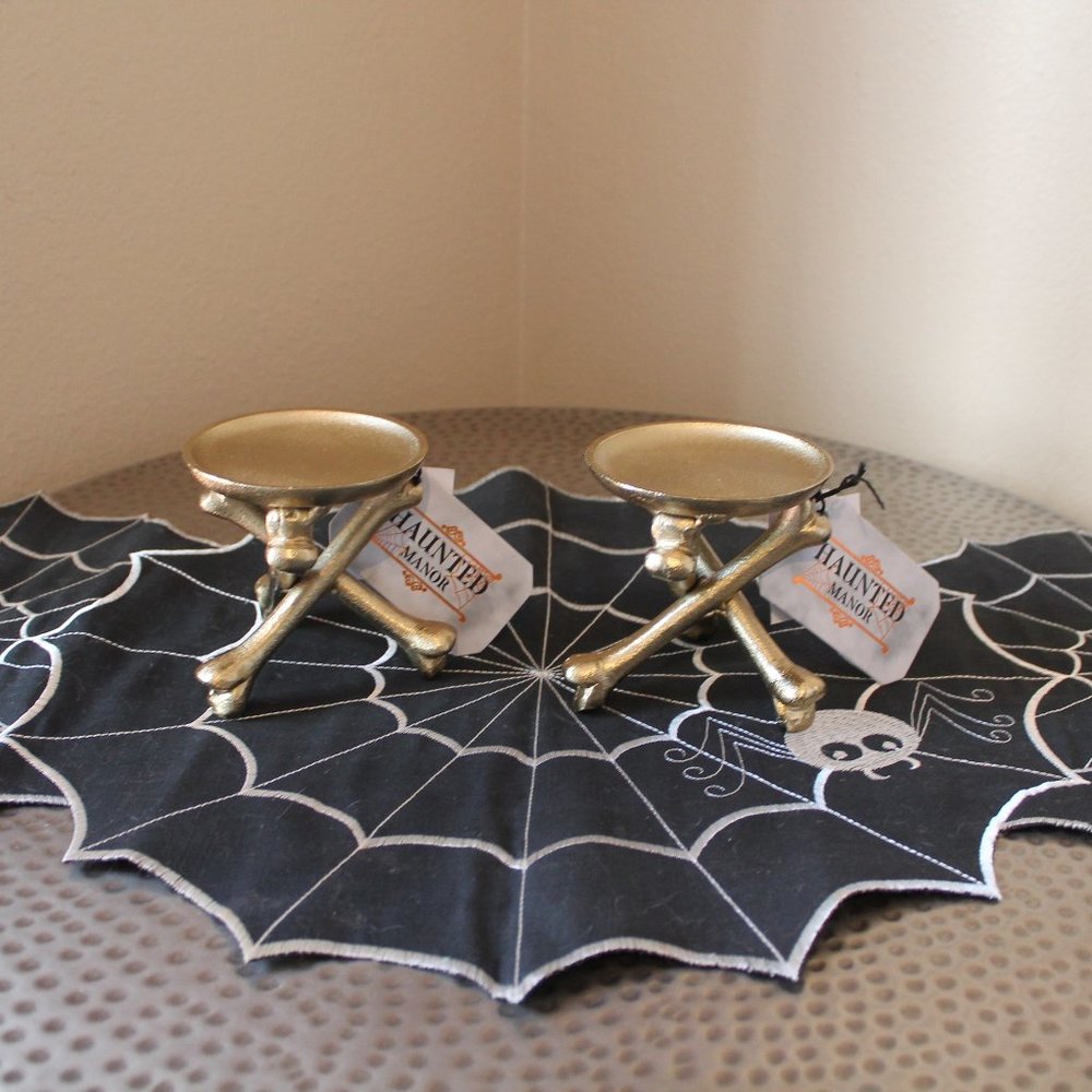 Halloween Cross Bones Gothic Metal Candle Holders by Haunted Manor SOLD